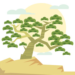 Stylized Trees flat bonsai set. Plants, landscape design, Pine tree silhouettes, succulent, privacy shrub, lawn grass, flowers for garden store,  home gardening, plant care vector illustrations