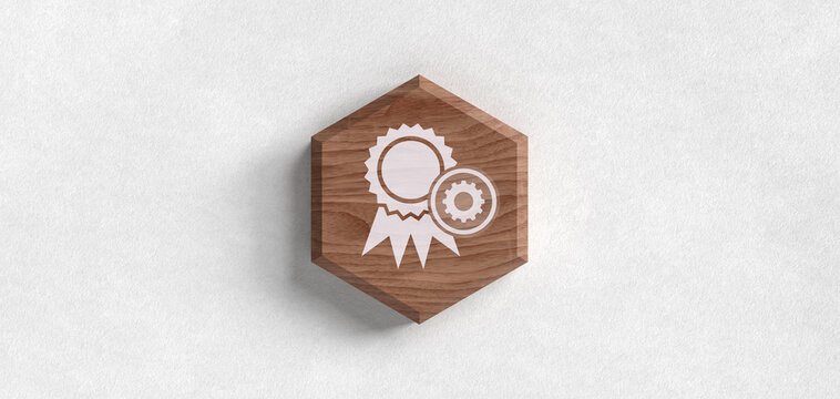 Einstellungen Qualit&auml;t Management Header Icon Holzoptik Grafik Symbol f&uuml;r Auszeichnung Zertifikat und Erfolg