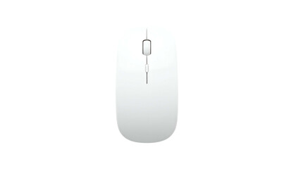 Top-down view of a minimalistic, white computer mouse isolated against a black backdrop, showcasing a sleek, smooth design