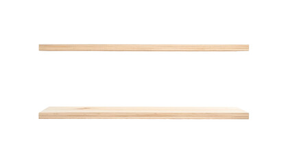 Two rectangular wooden shelves against a black background, showcasing natural wood grain. One shelf is above the other