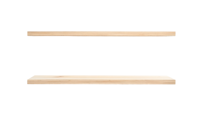 Two rectangular wooden shelves against a black background, showcasing natural wood grain. One shelf is above the other