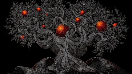 Detailed Tree with Red Orbs