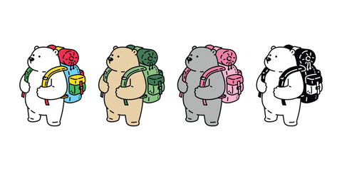 Bear polar icon backpacker camping traveller hiking vector cartoon character mascot doll symbol teddy illustration isolated