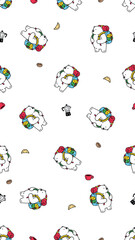 Bear polar seamless pattern backpacker vertical wallpaper camping traveller hiking vector cartoon character mascot coffee teddy doodle tile background repeat gift wrapping paper illustration scarf iso