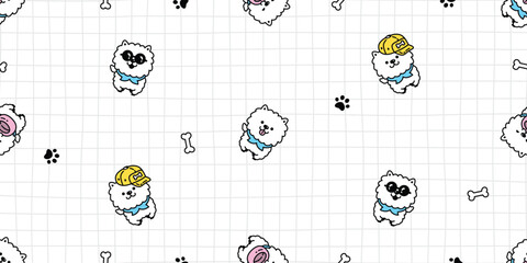 dog seamless pattern Poodle Chow Chows cap hat food bowl cartoon doodle digital pet french bulldog puppy tile background repeat wallpaper gift wrapping paper illustration