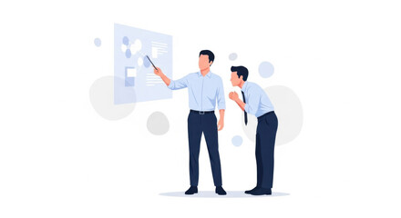 Two Men Presenting Data on a Wall Screen in Office Setting