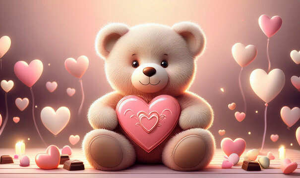 淡いピンクのふわふわ背景とクマのぬいぐるみの背景画像