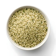 Hemp Seeds Hulled Soft Creamy Golden Texture on Bright White Background Highlighting Wholesome Nutrition Subtle Earthy Beauty and Organic Purity in Clean Minimal Studio Still Life Display