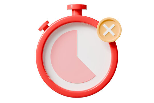 3d stopwatch icon. late shipment concept. minimal cartoon timer time limit failed delivery cancel badge for order status tracking. isolated on white transparent background. 3d render.