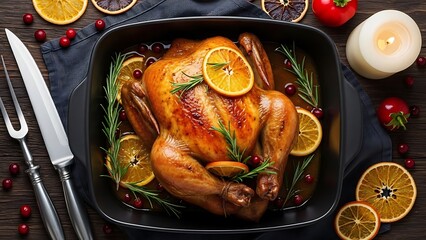 Roastedchickenwithorangeslicesandrosemary