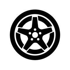 Simple car wheel icon. Alloy rim and tire vector symbol.