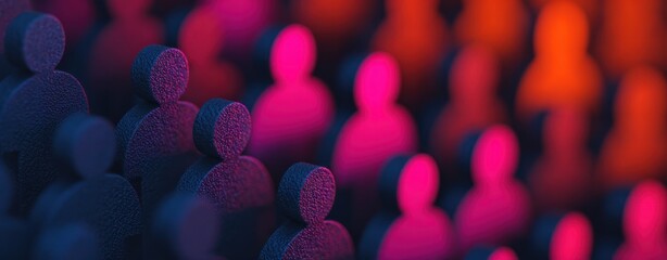 Get to Know Your Customers Day Conceptual image of dark textured crowd figures brightly lit with intense pink and orange neon light Customer Centric Mindset