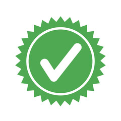 Approved green seal icon with check mark vector illustration