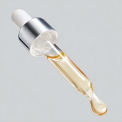 Skincare serum dropper close up with golden oil drop beauty treatment concept