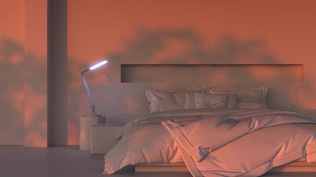 Bedroom at sunset.
Enjoy this calming cozy atmosphere in a modern bedroom. 