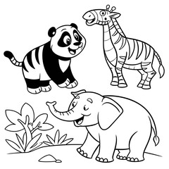 Vector illustration of a Zoo Animals Coloring Page for 3- to 5-Year-Old Kids