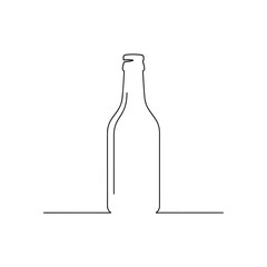 Minimalist continuous line drawing of a glass bottle on a white background