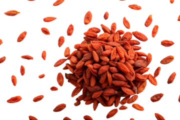 Raw Goji Berries Spilled on White Background – Top-Down eCommerce Photo