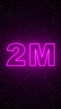 Pink neon 2M sign glowing against a dark starry night sky background two million neon sign