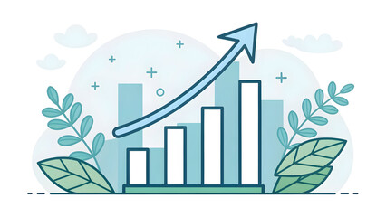 Business growth chart with rising arrow and green leaves