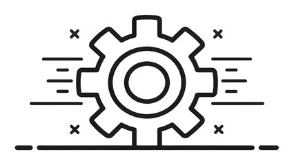 Gear icon with motion lines and x marks
