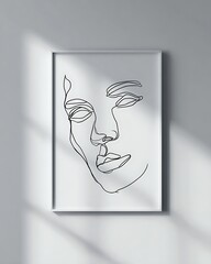 Minimalist One Line Art Face Drawing Modern Aesthetic Mockup Sunlight Shadow