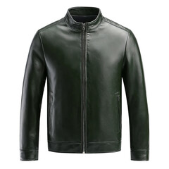 Dark Green Faux Leather Jacket coat outerwear isolated on a transparent background