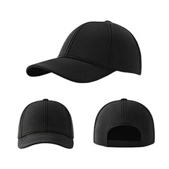 Multiple Views of a Black Baseball Cap headwear black cap isolated on a transparent background
