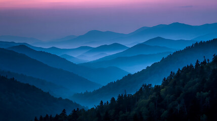 Fototapeta premium Blue Ridge Mountains Foggy Sunrise Layers nature landscape