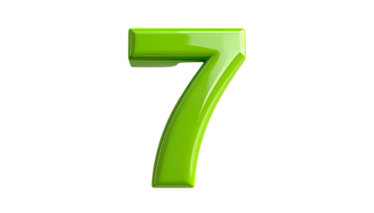 A 3D render of the number seven, rendered in vibrant lime green with glossy highlights and a darkened, stark background