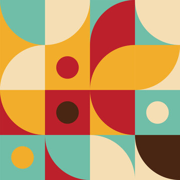 Vintage geometric mosaic seamless pattern in mid century modern style