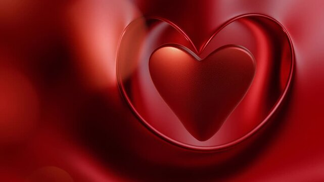 A red heart is surrounded by a red background. Luxury red valentine background with subtle light reflections, clean high-end aesthetic