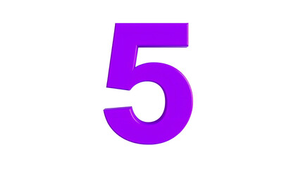 A vibrant, purple, three-dimensional number "5" isolated against a stark black background. It appears to float, creating depth