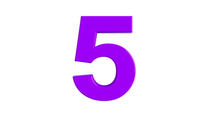 A vibrant, purple, three-dimensional number "5" isolated against a stark black background. It appears to float, creating depth