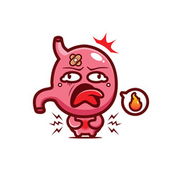 chibi mascot with stomach ache like burning
