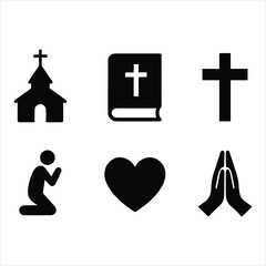 Obraz premium Christian Faith Symbols Set – Church, Bible, Cross, Prayer & Love Icons
