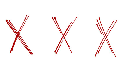 Set of Three Hand Drawn Red Brush Stroke X Marks Vector