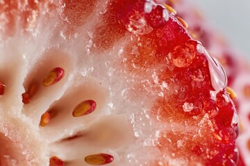 Fresh strawberry covered in water droplets