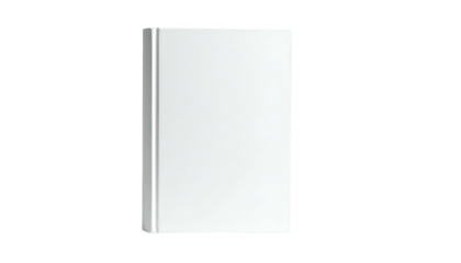 A stark, minimalist depiction of a hardcover book in a vertical perspective. The cover is plain, white with subtle shading