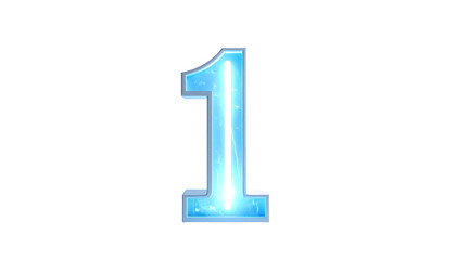 A numeral one, outlined in bright blue with a white glow inside, on a pure black background. The shape shows light effects