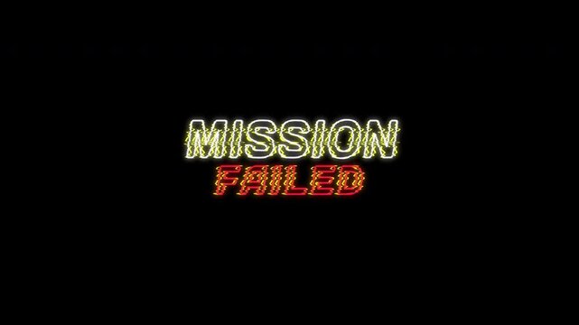 Electric Effect Mission Failed Animated Title. Modern Digital Distortion for Gaming Game Over Screens and Esport
