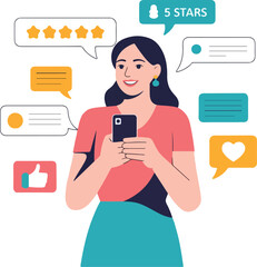 Customer Experience Feedback Concept &ndash; Woman Rating Product on Mobile
