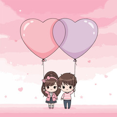Obraz premium Couple with Heart Balloons