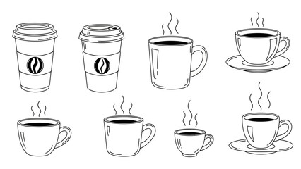 Fototapeta premium Hot Coffee Cup Line Art Icons Set