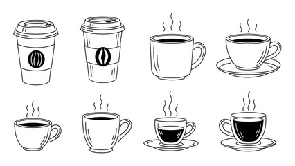 Fototapeta premium Hot Coffee Cup Line Art Icons Set