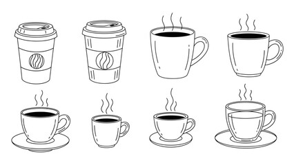 Obraz premium Hot Coffee Cup Line Art Icons Set