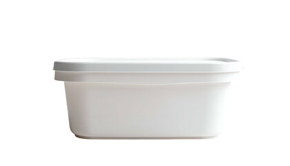 A close-up shot of a white rectangular container with a matching lid. It?s set against a solid black background, showcasing its shape