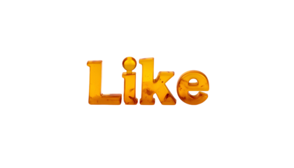 Animated golden word "Like" floating against a black backdrop. The text has a textured, metallic appearance, and a soft glow