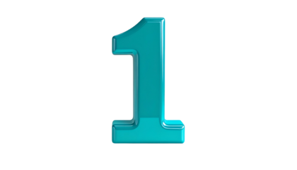A 3D rendered turquoise numeral one, gleaming with highlights, floating against a stark black background