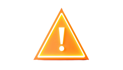Illuminated orange triangle with white exclamation point symbol, centered, against a stark black background